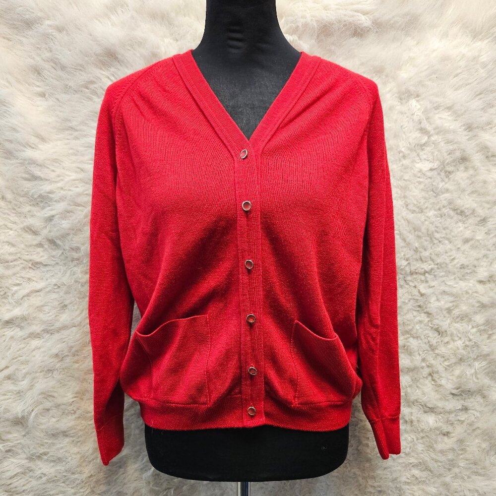 Vintage Edinburgh Women's Red Lambswool Cardigan Size: 38/97cm
